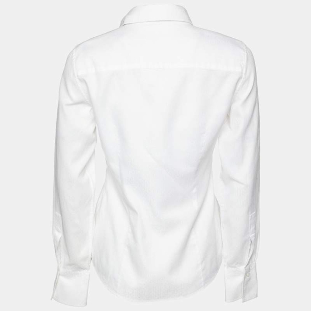 Carolina Herrera White Button Down Shirt Jacquard Logo Pattern Sz 8 Quiet Luxury - Picture 12 of 13